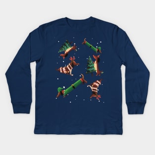 Sausage Dog Christmas Party Kids Long Sleeve T-Shirt